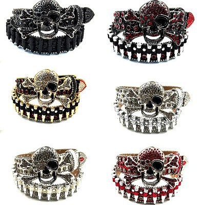 [Saror]Sabuk Rhinestone Tengkorak Besar untuk Pria Sabuk Inlaid