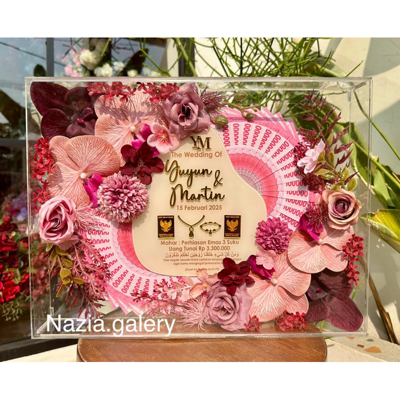 MAHAR PERNIKAHAN FULL AKRILIK FREE UANG KIPAS  . UKURAN 30x40 / MAHAR PERNIKAHAN MURAH 