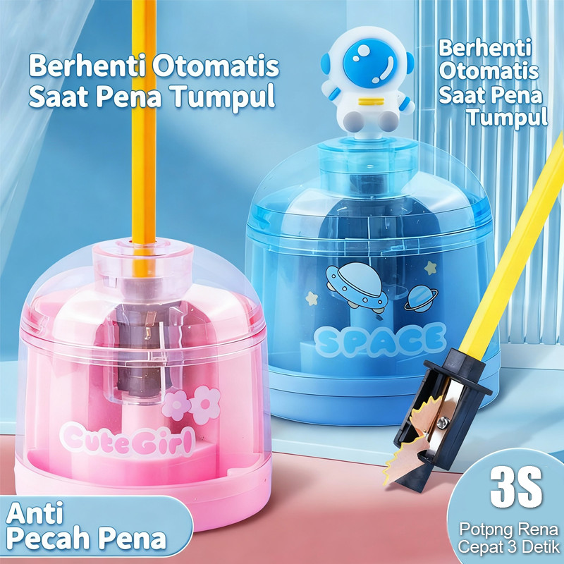 Serutan pensil putar / serutan pensil otomatis / Rautan pensil otomatis pakai baterai 2buah/ rautan 
