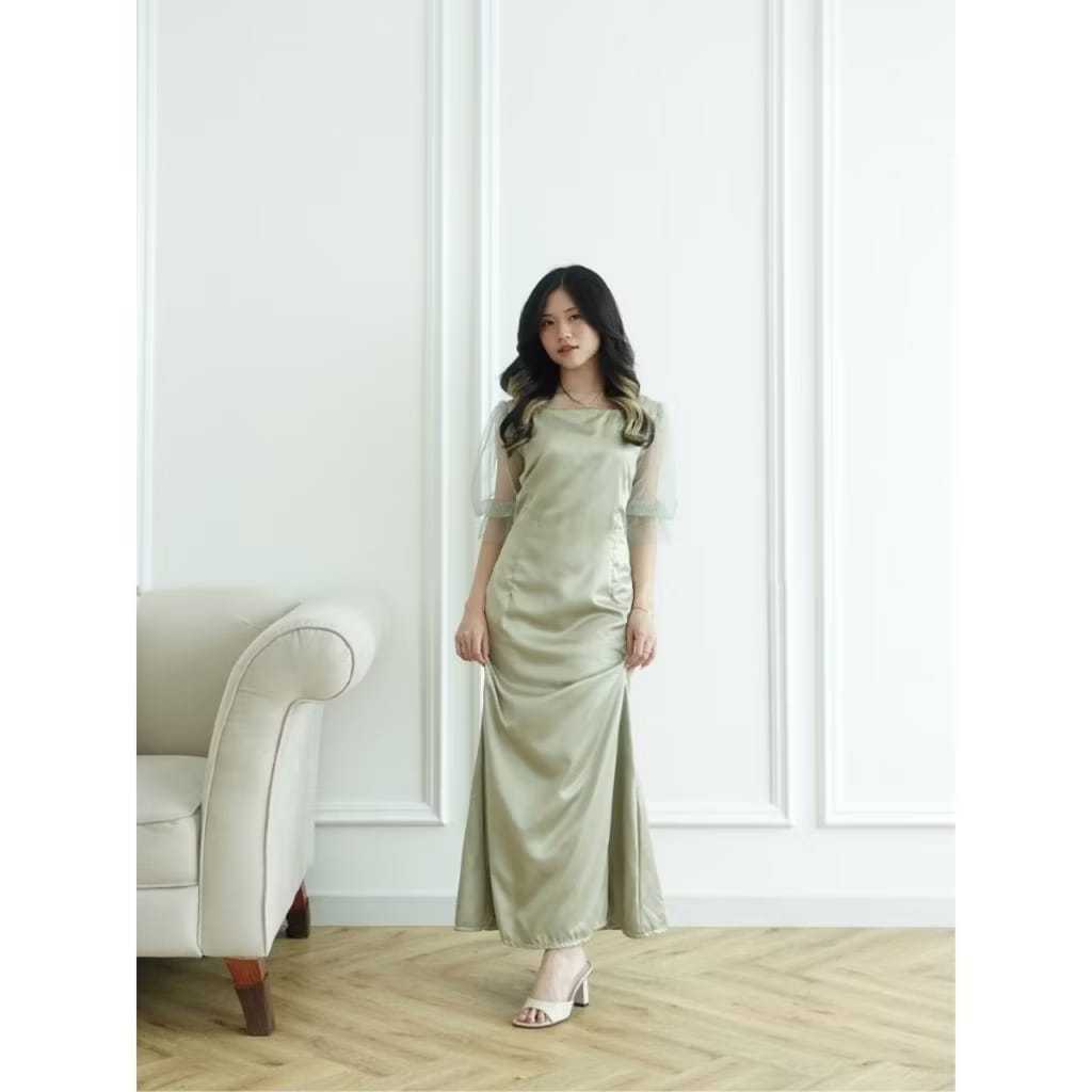 COD Gudang Grosir Collection | Maxi Dress Satin Velvet Damara | Baju Kondangan Wanita Lengan Pendek 