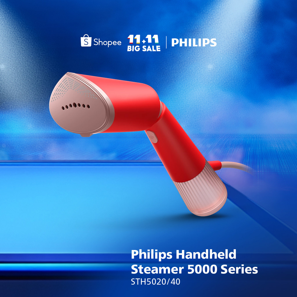 New Philips Handheld Steamer 5000 Series - STH5020/40 Merah - Setrika Uap Listrik Paling Fleksibel -