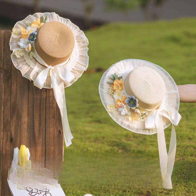 Topi Jerami Berkualitas Tinggi untuk Wanita Topi Matahari Lolita Topi Pelindung Matahari Pantai