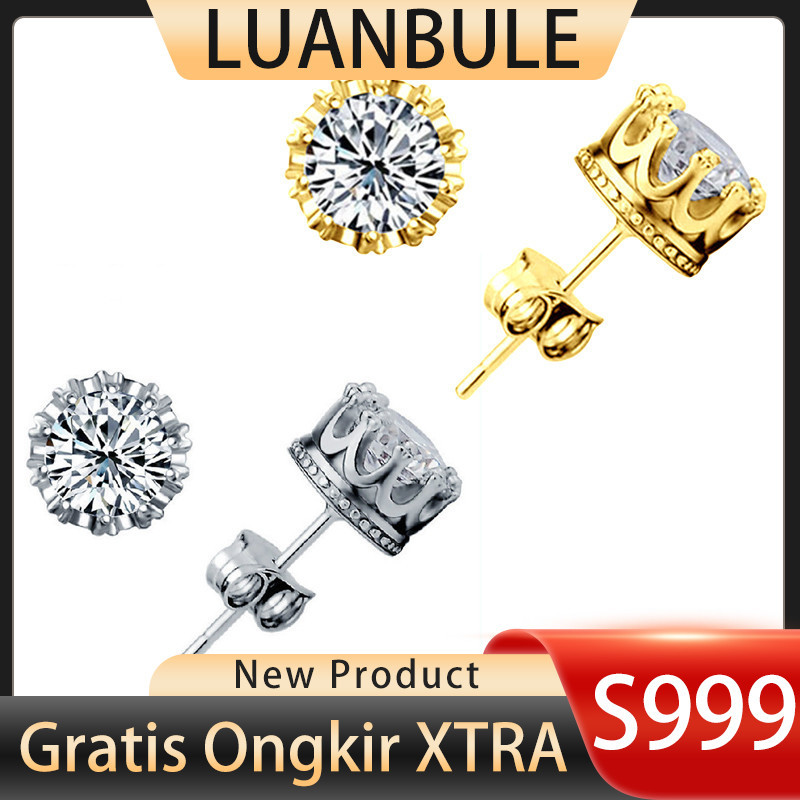 LUANBULE Anting Perak S999 Zircon Mahkota Emas