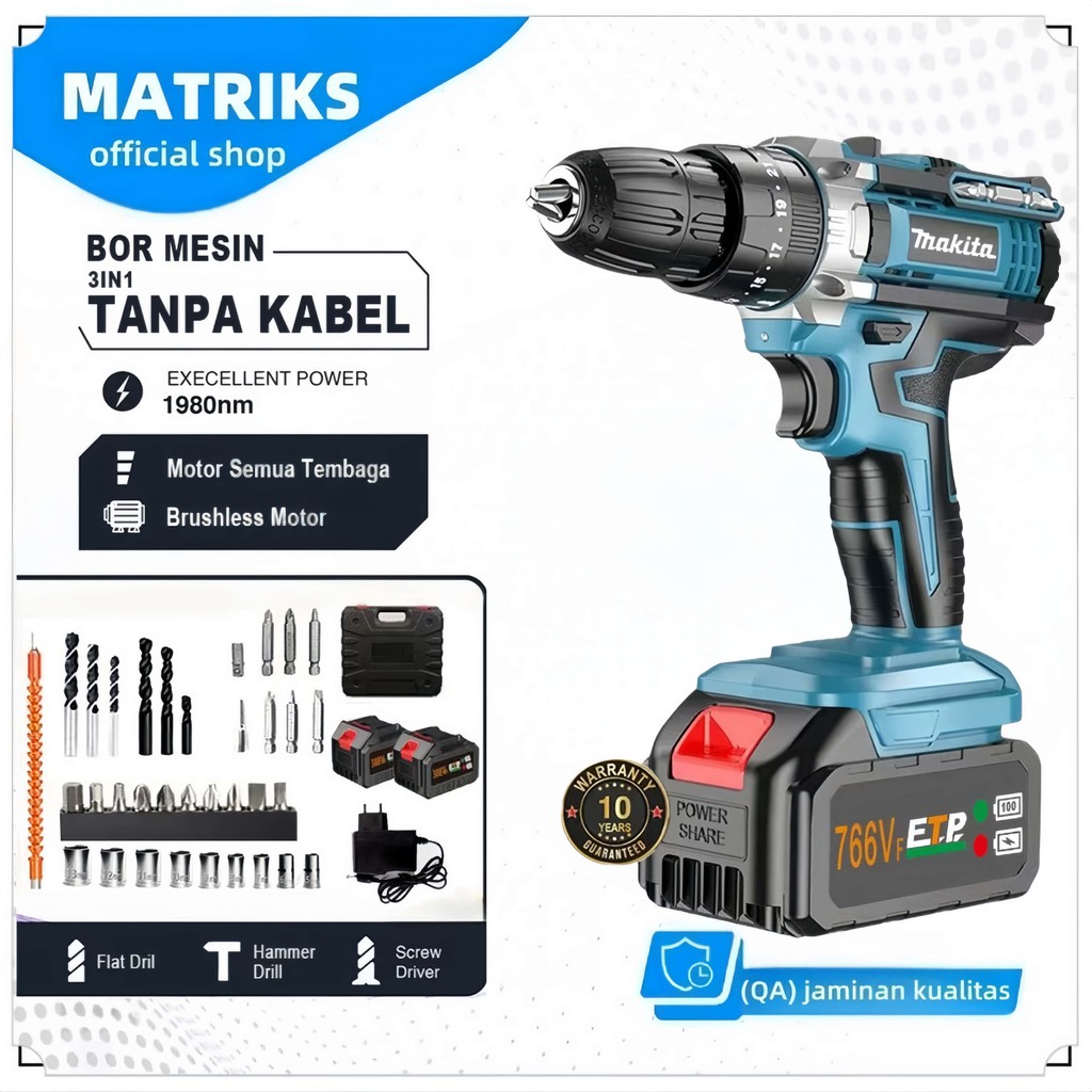Mesin Bor Cordless/Bor Baterai/ Bor Listrik/Beton Besi Kayu Baterai Tangan Cordless Drill Battery