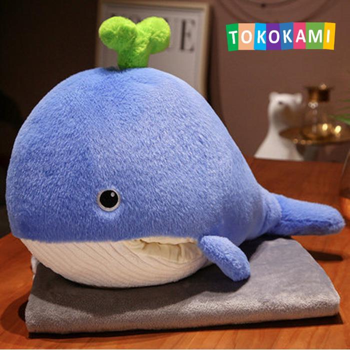 Balmut Unik dan Lucu Bantal Selimut Bonmut Boneka Paus Whale 3 in 1 - Blue