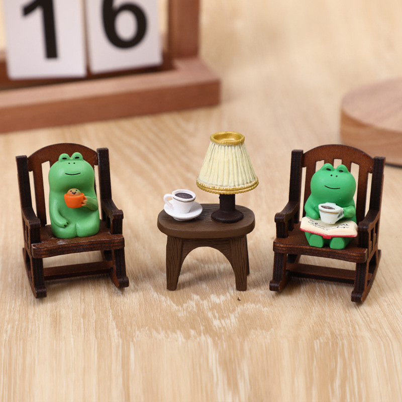 Resin Frog Rocking Chair Cute Handmade Ornament Home Desktop Decor Car DIY Trendy Play Small Pendulu