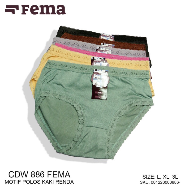 VIRAL 12Pcs CD Fema 883 886 Celana Dalam Wanita Katun Polos Renda hh-1