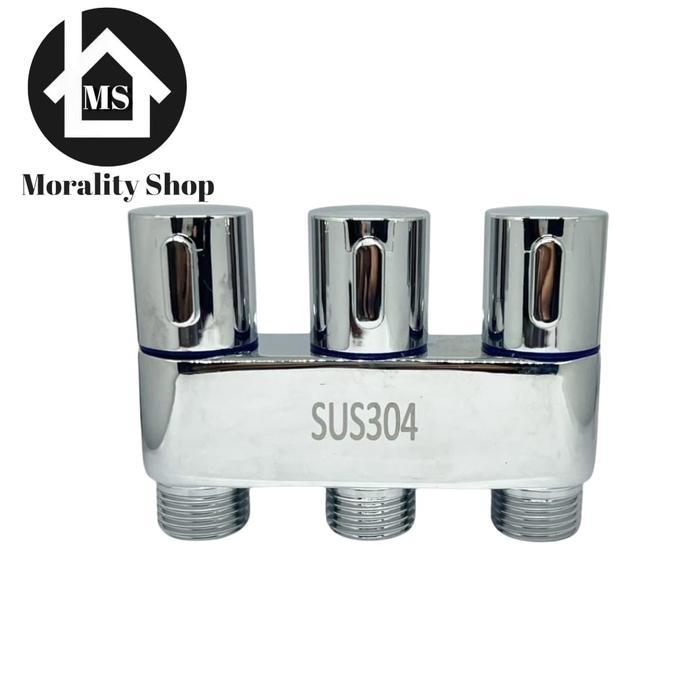 PROMO  kran cabang mini 3 lubang stainless shower mandi tembok CM3 / stop keran air minimalis sambun