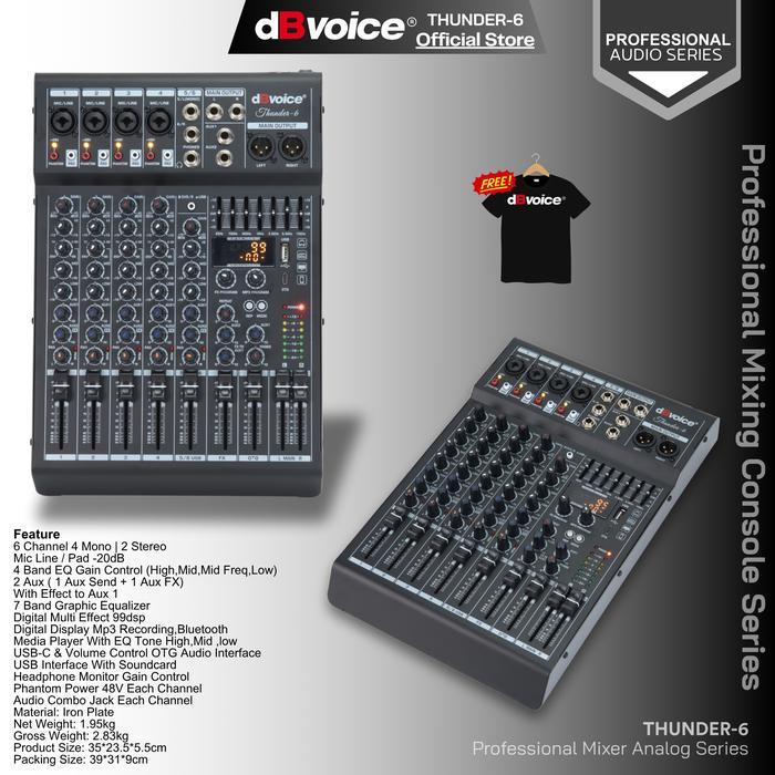 Mixer 6Ch dengan Dual Audio Interface USB-A dan USB-C dBvoice THUNDER-6