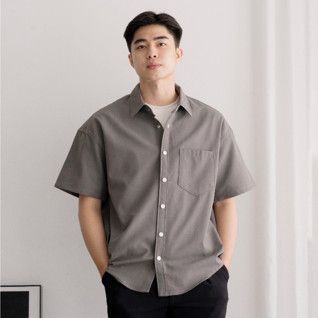 BHEVIN SHORT SLEEVE SHIRT - CLEAN FIT (GRAY) | KEMEJA LENGAN PENDEK PRIA (ABU-ABU)