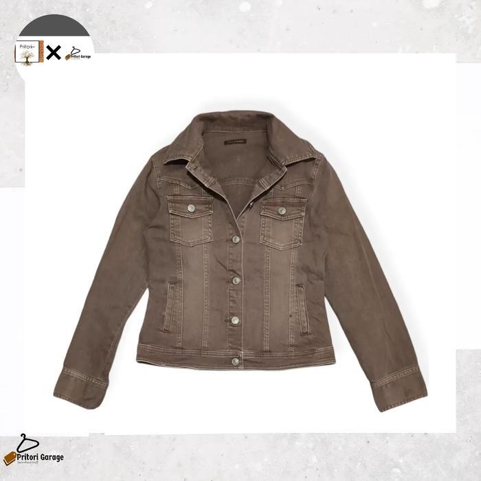 Raw Denim Trucker Jacket Cewek Rei Firenze Crop Charcoal Brown Wash