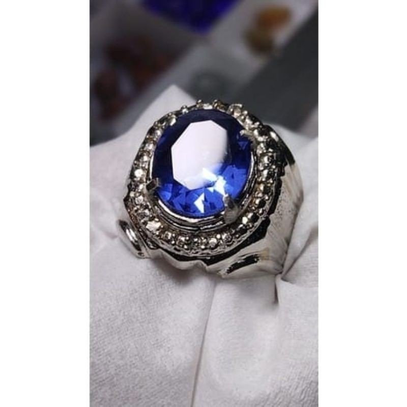 Cincin Batu akik Blue Safir cutting Cakep