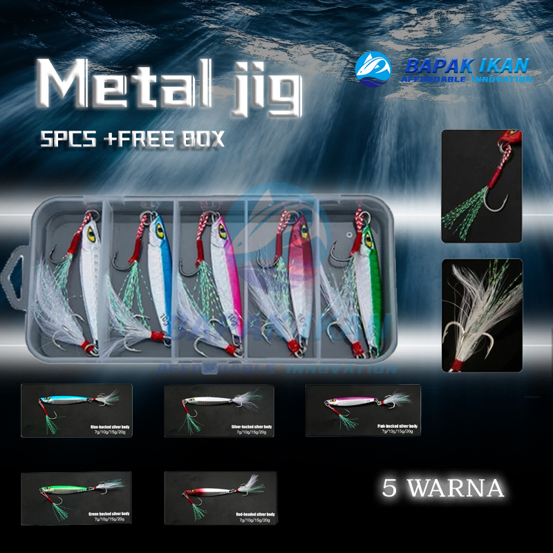 5PCS Metal Jigging Set Box Umpan Pancing Jiging Sinking Casting Ultralight UL