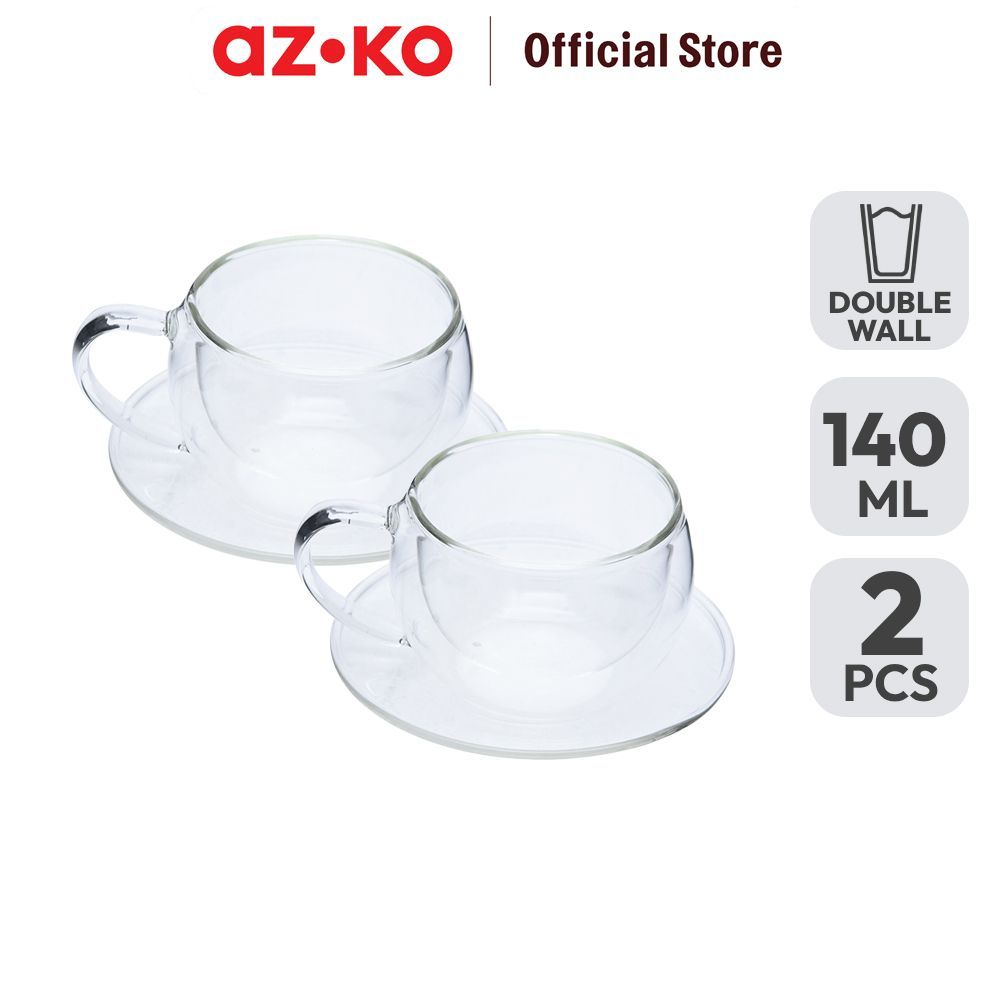 AZKO Delicia Cangkir Kaca Double Wall 140 ml Set 2 Pcs Transparan Gelas Minum Tea Cangkir Kopi Wadah