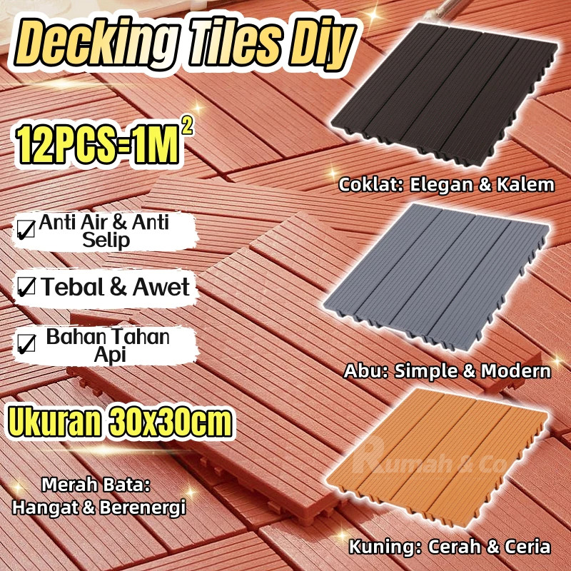 Decking Tile 30cmx30cm 12PCS /Lantai Kayu PVC/ Taman indoor outdoor halaman Decking Tile DIY/Decking