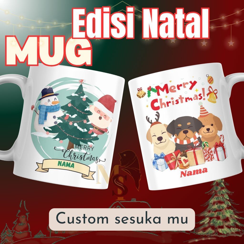 TERLARIS Kado Mug Natal / Souvenir Mug Ucapan Christmas custom nama / MUG NATAL CUSTOM