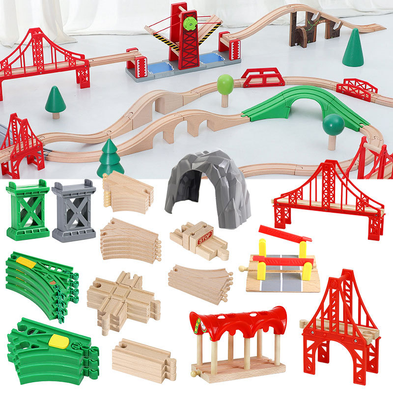 Wooden Train Track Accessories Railway Bridge Traffic Light Bee Wood Assembly Toys Fit for All Thoma