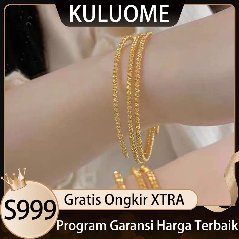 KULUOME Gelang Manik Disko Berkedip Vietnam Pasir Emas Tiga Lingkaran Elastis Memori Perhiasan s999