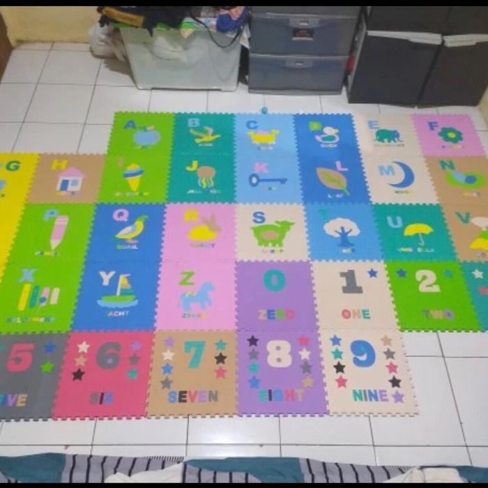 EVAMAT Matras puzzle Abjad Jumbo Gambar Uk 30x30 cm Tbl 1 cm isi 26 Pcs / Alas bermain anak / Mainan
