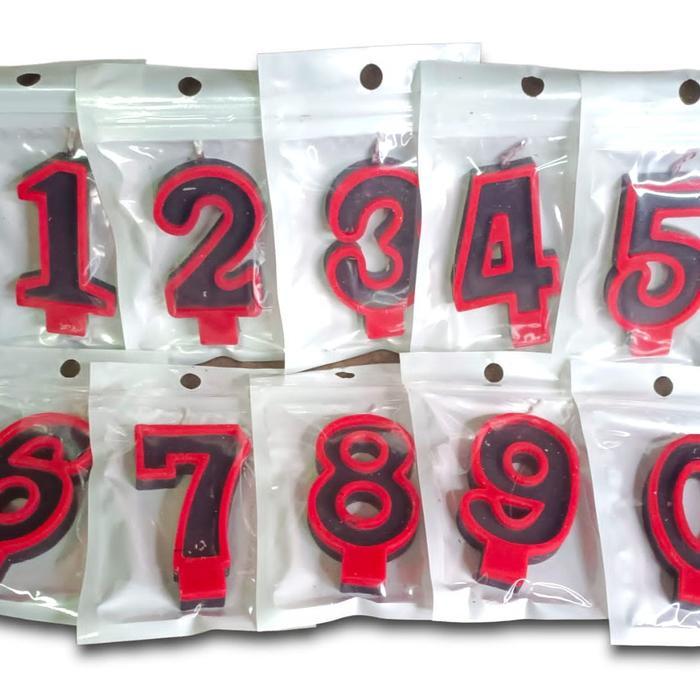 Promo TERBARU LILIN ANGKA ULTAH TWO TONE BLACK LIST RED LUSINAN Kue Candle - 1Terlaris