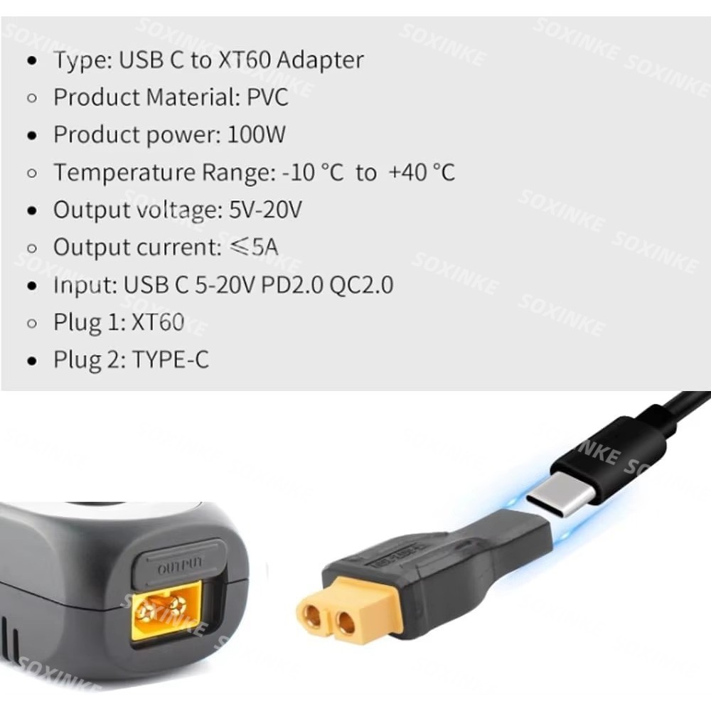 USB C Male to XT60 Female Adapter Type-C to XT60 Charging Connector Plug for Toolkitrc Model Energy 