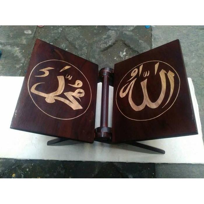 Rekal Tempat dan Meja Baca Alquran Flexibel Bahan Kayu Jati Ukir