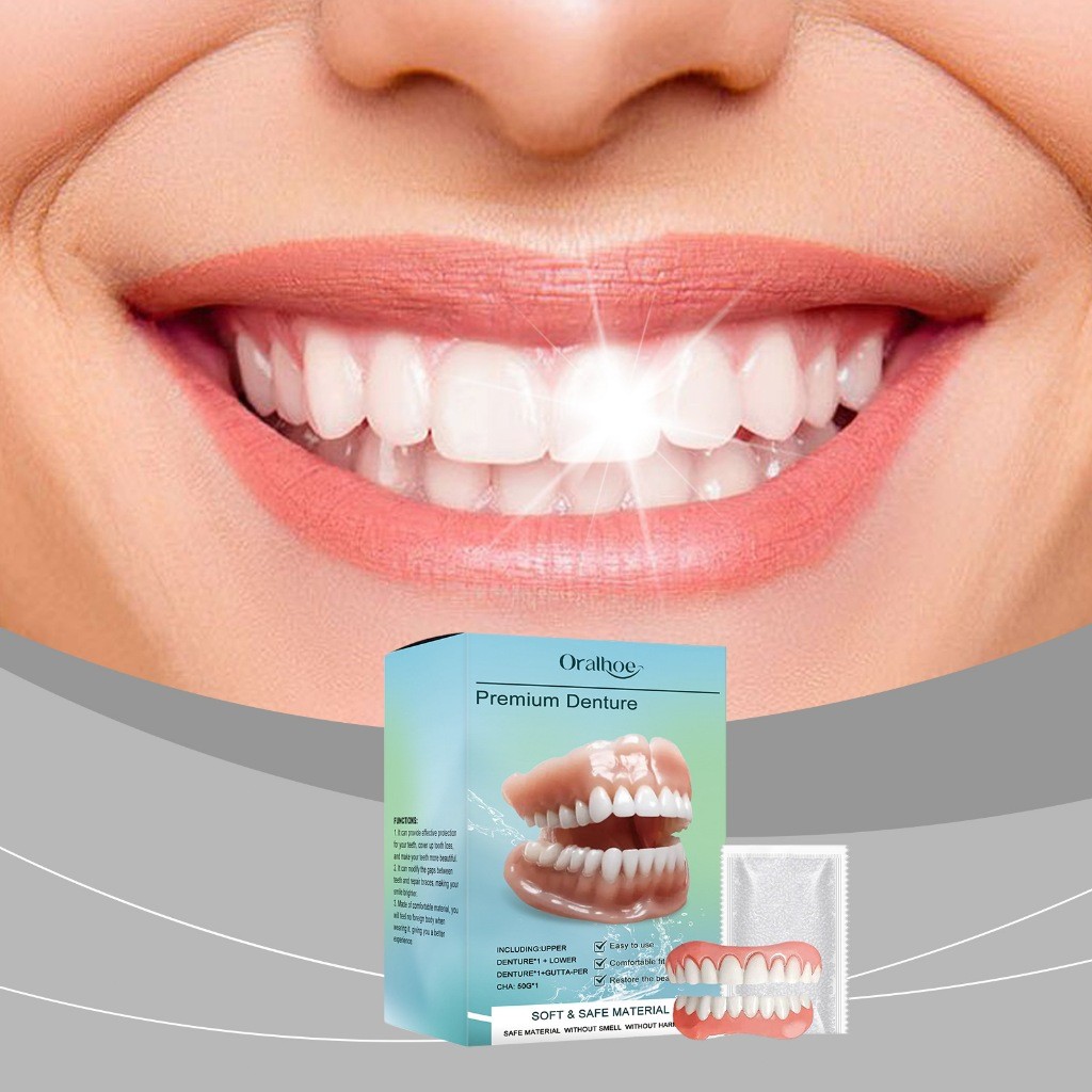ORALHOE Gigi Palsu Lepas Pasang 1set Dengan Gel Gigi Palsu Gigi Palsu Senyum Sempurna Gigi Veneer Gi