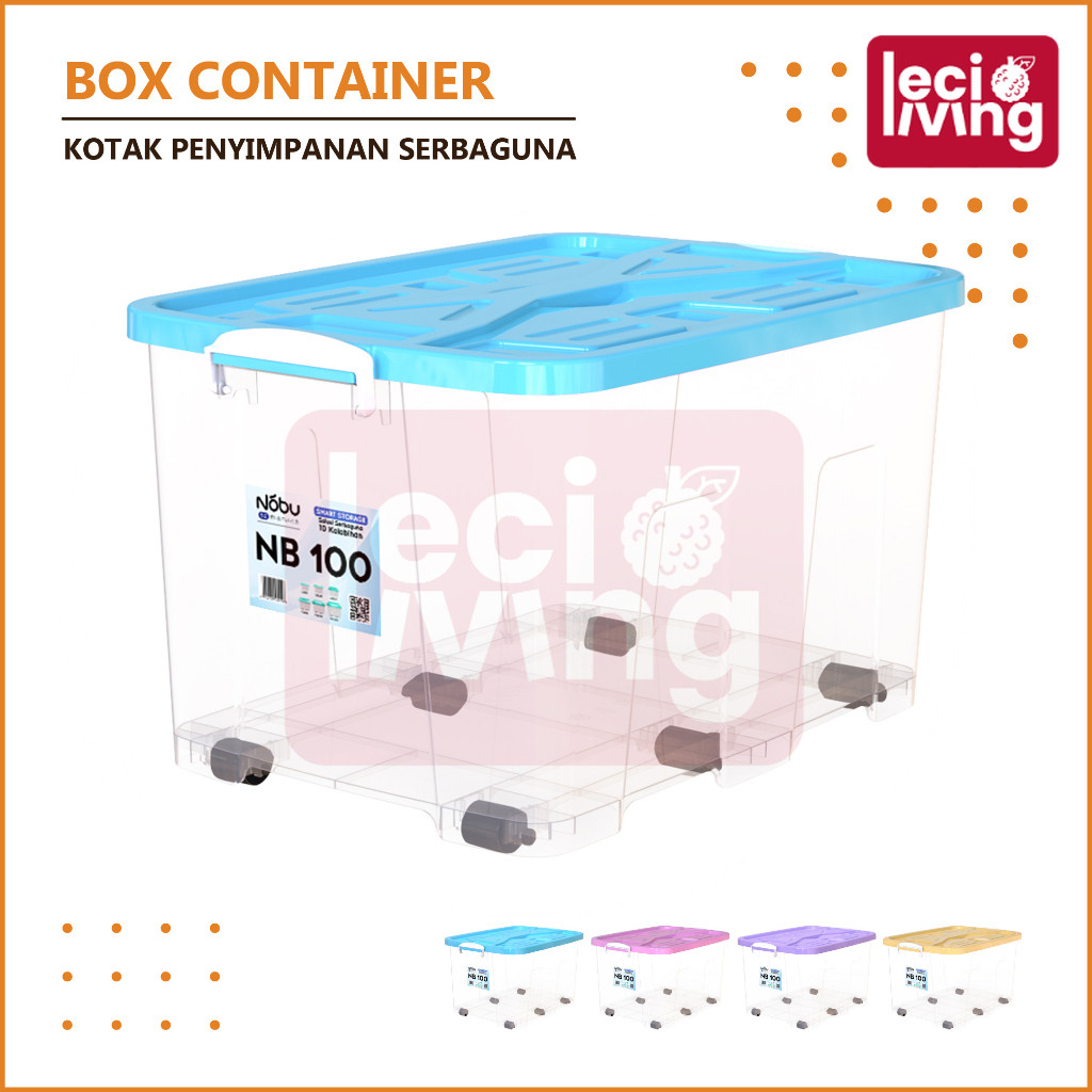 BOX CONTAINER + RODA - Box Plastik 100 L / 85 L / 55 L / 40 L Kontainer Box Bening / Clear Besar