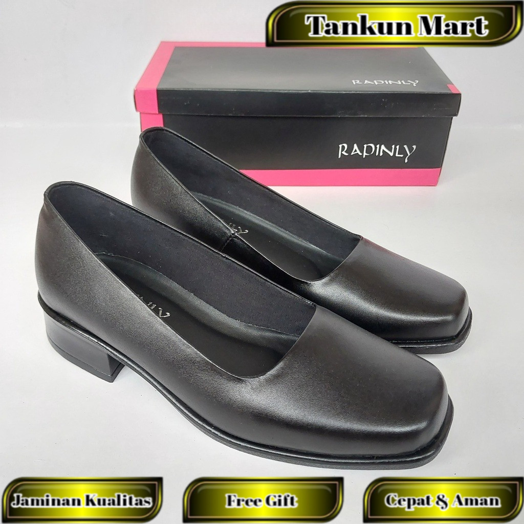 Sepatu Kerja Wanita Kulit Asli Hitam 3cm Hak