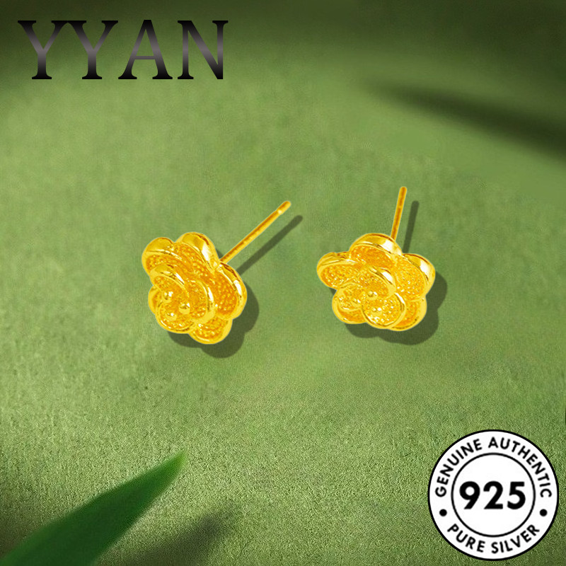 Anting-anting Stud Bunga Mawar Berlapis Emas Untuk Wanita