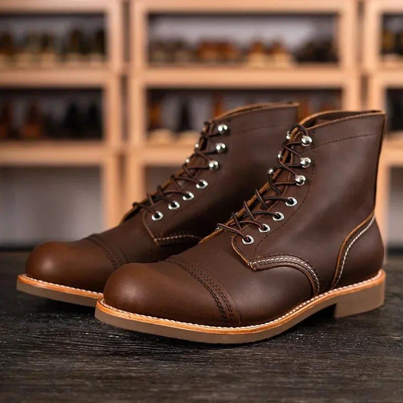 Brand Men's Boots Motorcycle Handmade Wings Genuine Leather Business Wedng Boots Casual British Styl