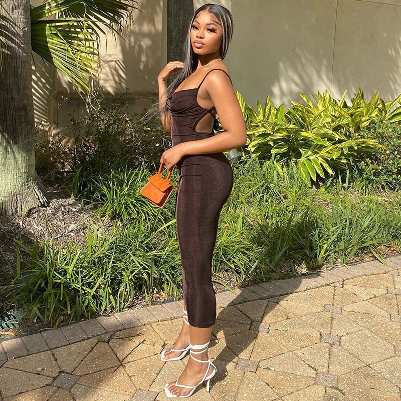 Dress Pakaian wanita gaya Eropa dan Amerika 2022 musim panas mode baru backless slim temperamen susp