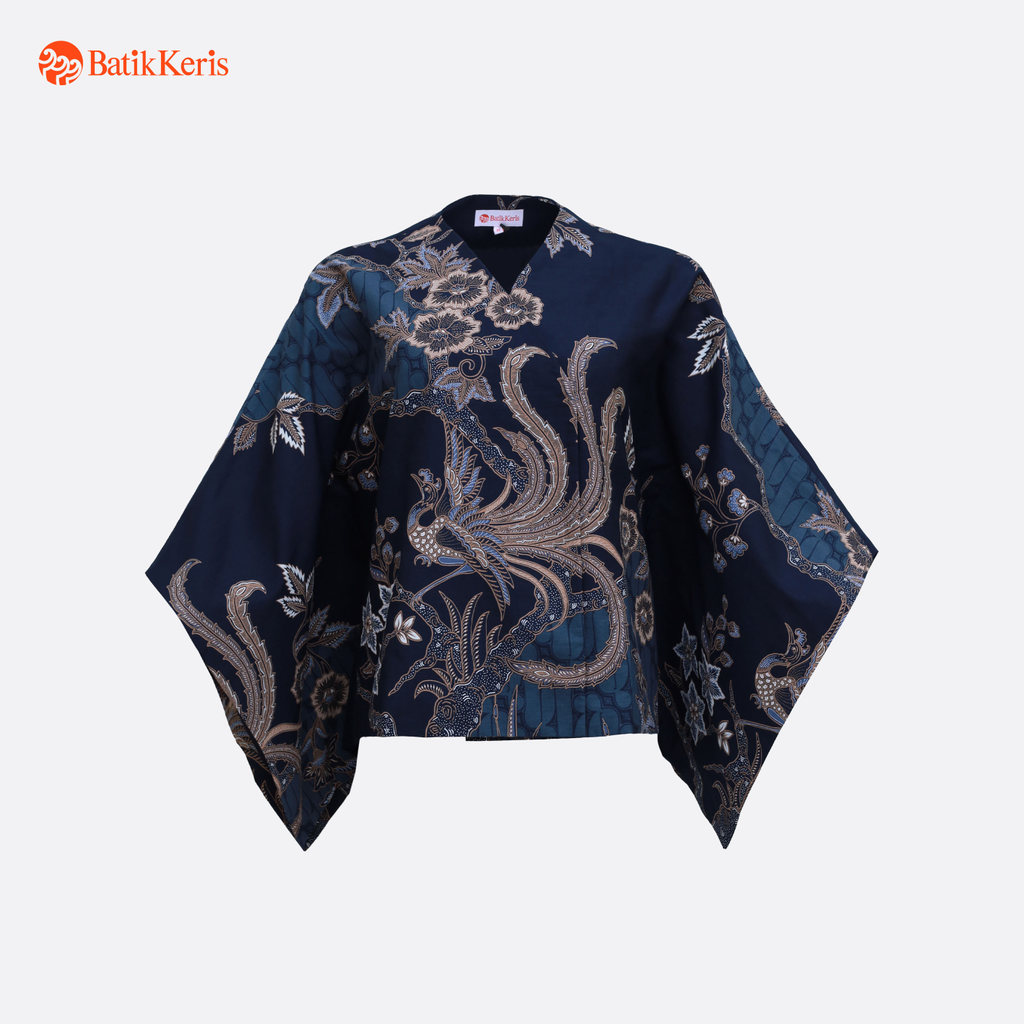 Batik Keris Outer Batik Kelelawar leher V Kc Depan Motif Keris Gita Kayana - Navy Blue