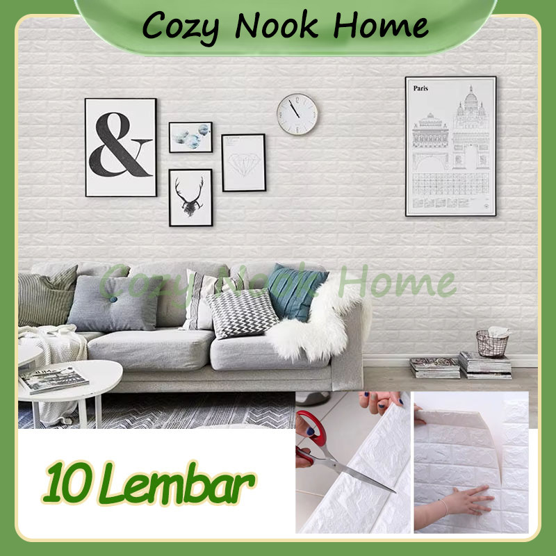 Paket 10 Lembar Wallpaper Dinding 3D / Wallpaper Dinding 3D Foam Bata Putih Kulit Jeruk / Wallpaper 