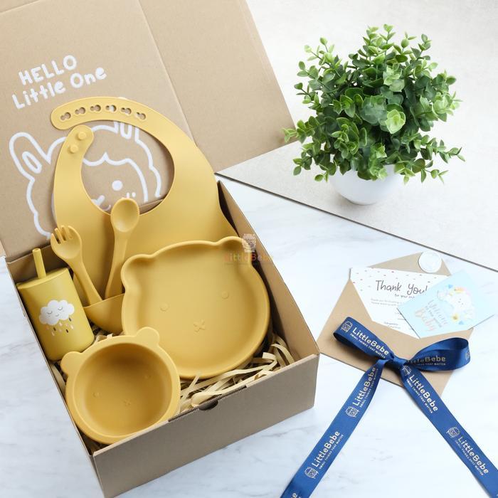 qerey store LittleBebe Silicone Gift Set | Kado Bayi Peralatan Makan Bayi Silicone - Cloudy Series
