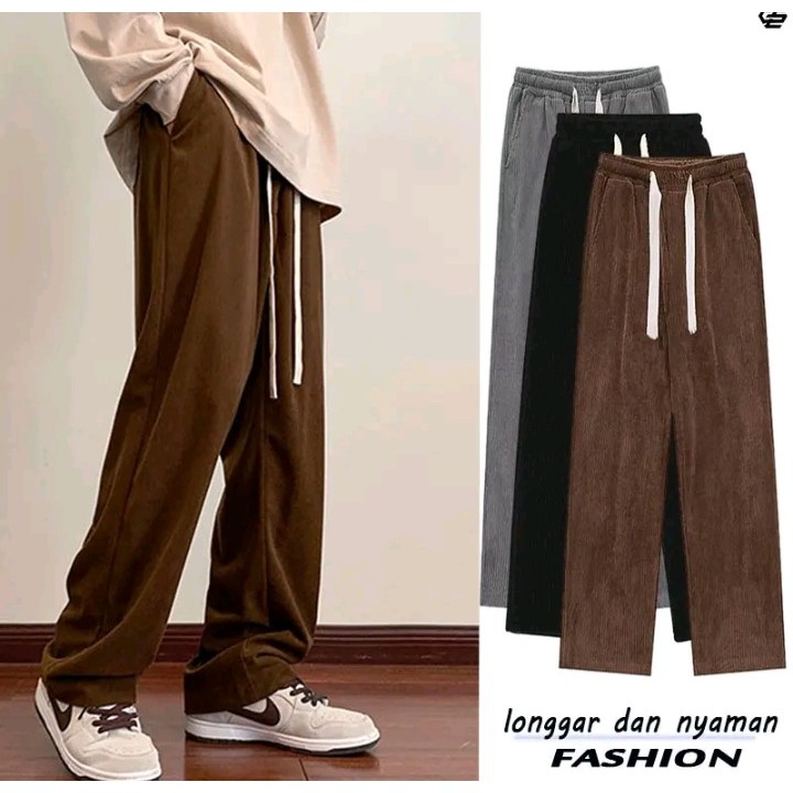 celana panjang corduroy pria korea style oversize gombrong