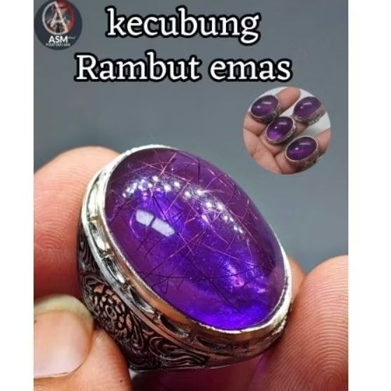Cincin Batu Akik Kecubung Ungu Amethys Serat Emas Dimensi 30mm