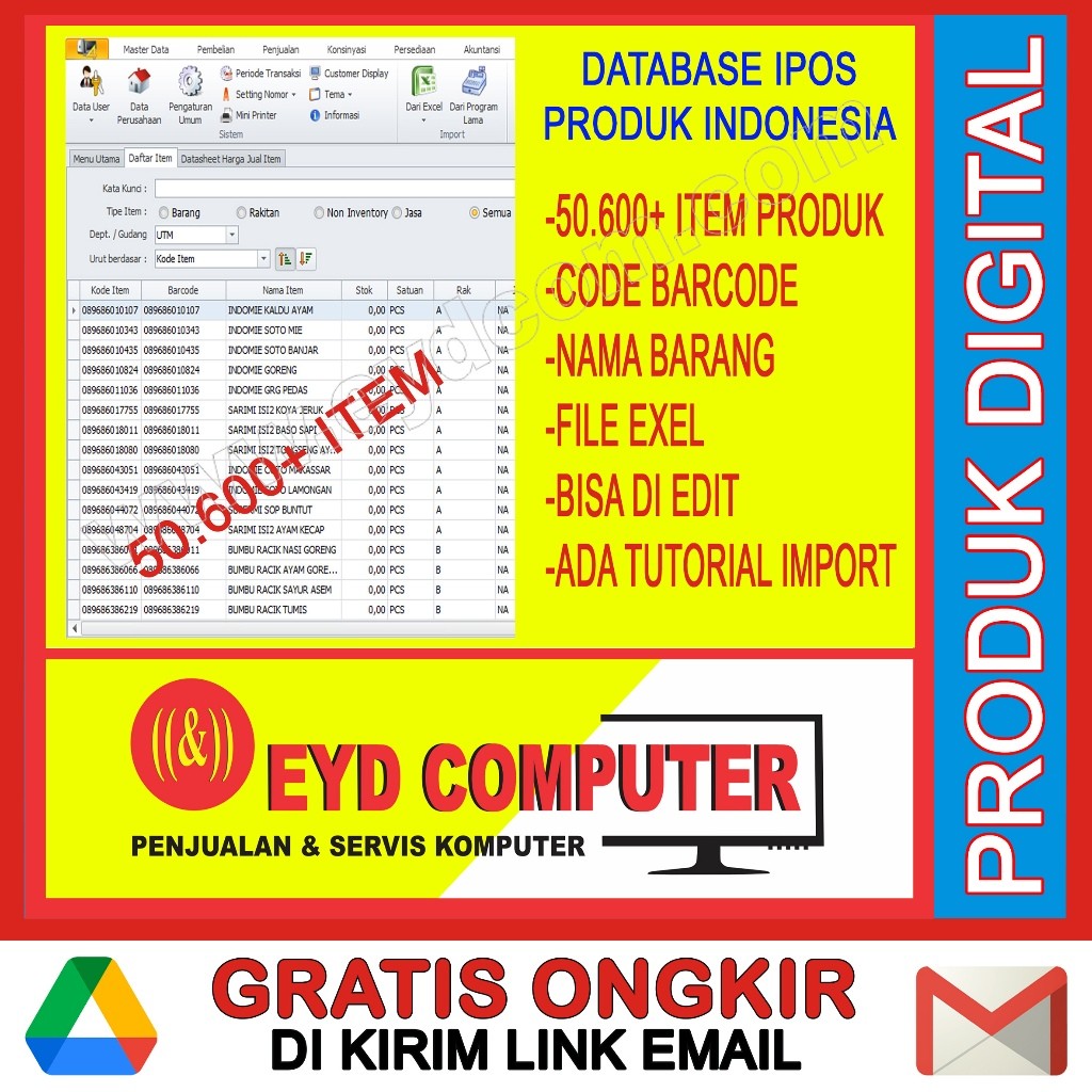 IMPORT 50.600 ITEM IPOS4 IPOS5 DATABASE PRODUK INDONESIA