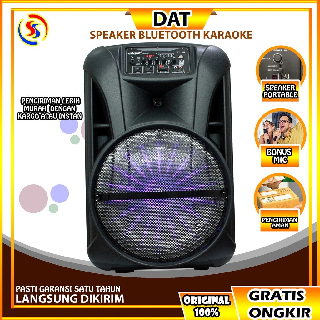 SPEAKER BLUETOOTH SPEAKER KARAOKE DAT DT 1535 15 INCH TROLLEY BLUETOOTH GARANSI RESMI