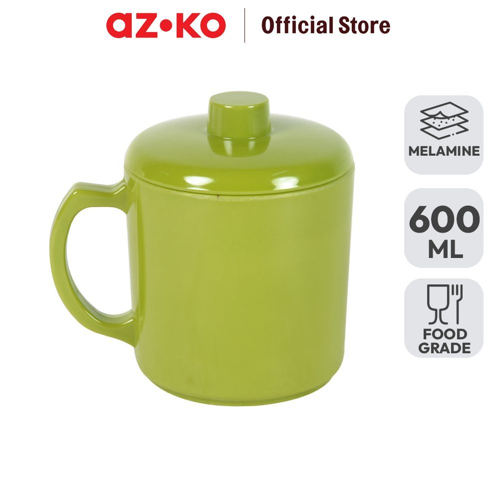 AZKO Krischef Mug Dengan Tutup Melamine 600 ml - Hijau Gelas Minum Tea Cangkir Kopi Wadah Minuman Co