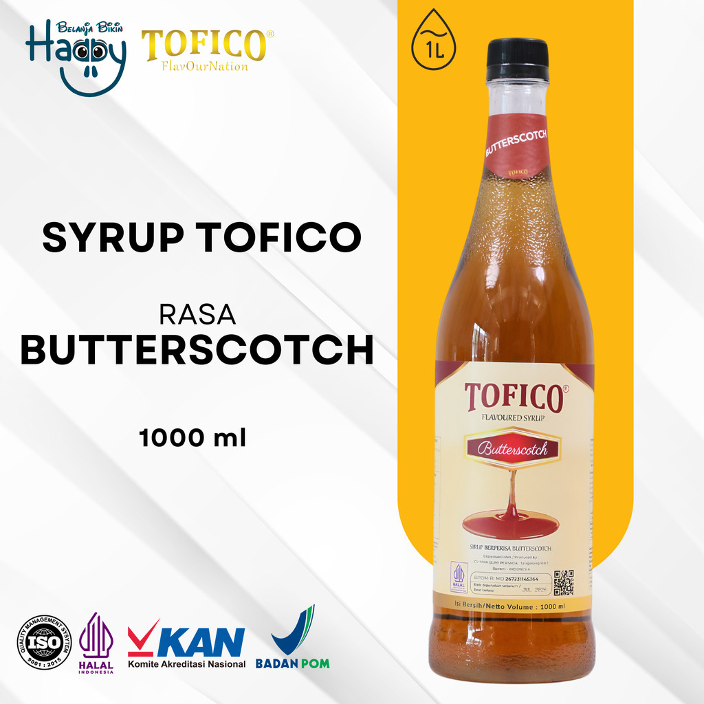 BBH Tofico Butterscotch  Syrup 1 Liter - Sirup Premium Halal Berkualitas Rasa Butterscotch Original 
