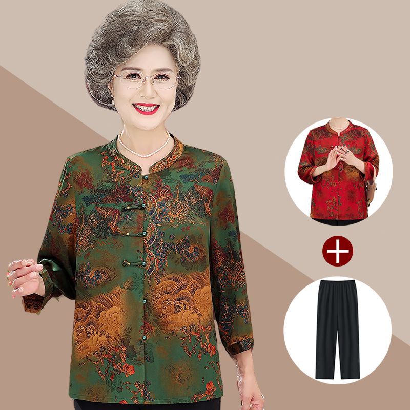Kaos musim panas orang tua ibu atas set nenek 70 tahun 80 tahun wanita perayaan perayaan baju