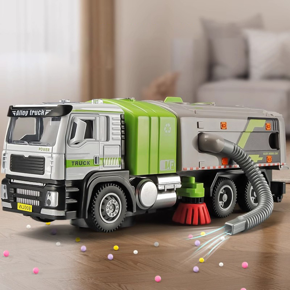 1:50 Electric Vacuum Cleaner Sweeper Garbage Truck Model Toy Alloy ecast Light Sound Engineering Veh
