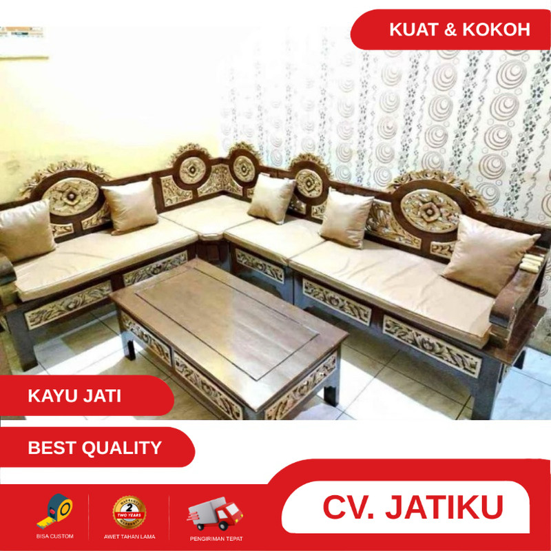 kursi tamu sudut, kursi sudut, kursi tamu nampan kayu jati, kursi sudut tamu kayu jati terlaris