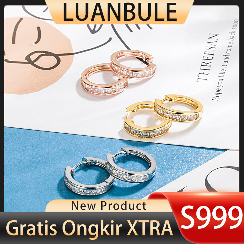 LUANBULE Anting Wanita Zircon Perak S999 Perhiasan Emas Mawar