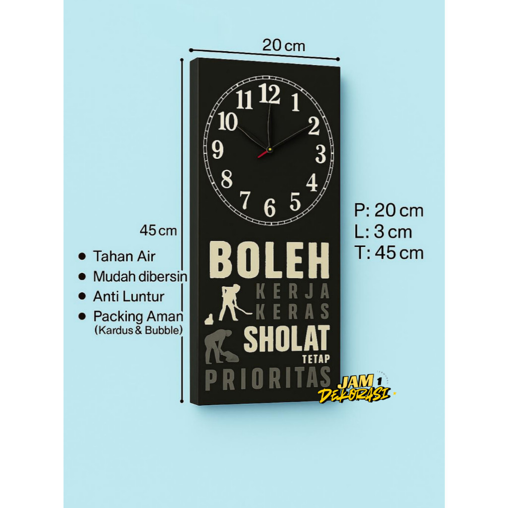 Jam Dinding Dekorasi Islami 20x45 cm | Jam Dinding Minimalis Unik Quotes | Anti Luntur