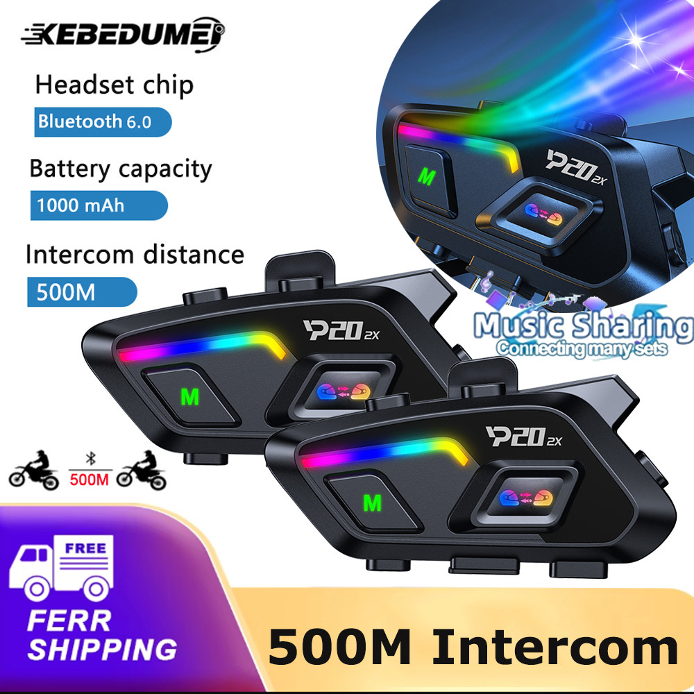 Motorcycle Intercom Helmet Headset V6.0 Bluetooth 500M Communicator Interphone Waterproof 1000mah Mu