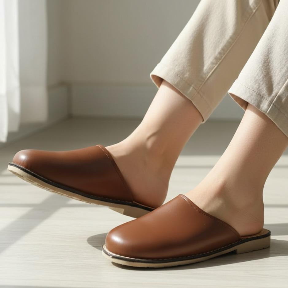 Sandal Sepatu Tarumpah Tutong Wanita Kulit Asli Karet Mentah  Kasual