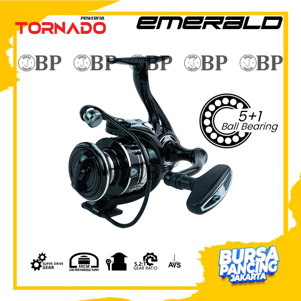 TORNADO Reel Pancing Spinning EMERALD 5+1BB 3000 - 6000 CFG Body Extra Ringan dan Kuat Power Handle 