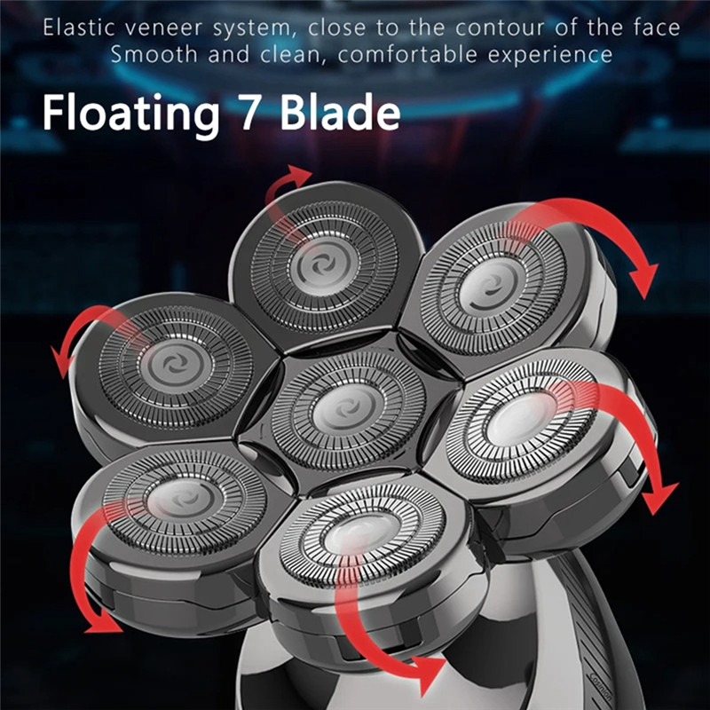 A94E5 In 1 4D Mens Bald Electric Shaver 7 Floating Blades Beard Nose Ear Hair Trimmer Mens Facial Cl